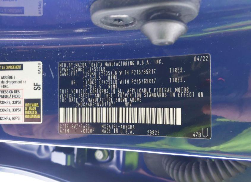 Photo 9 of 2022 Toyota Corolla CROSS LE (VIN 7MUCAABG1NV017071)