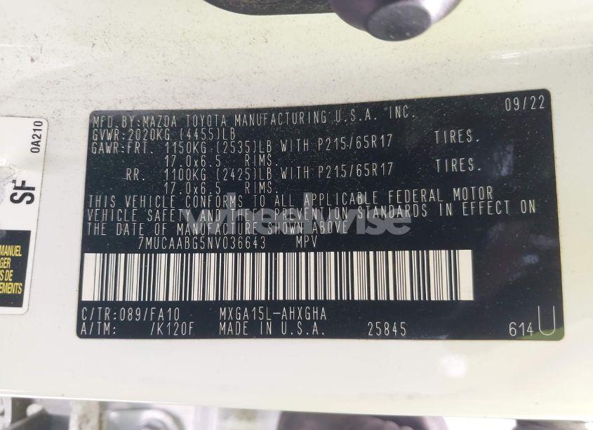 Photo 9 of 2022 Toyota Corolla CROSS LE (VIN 7MUCAABG5NV036643)