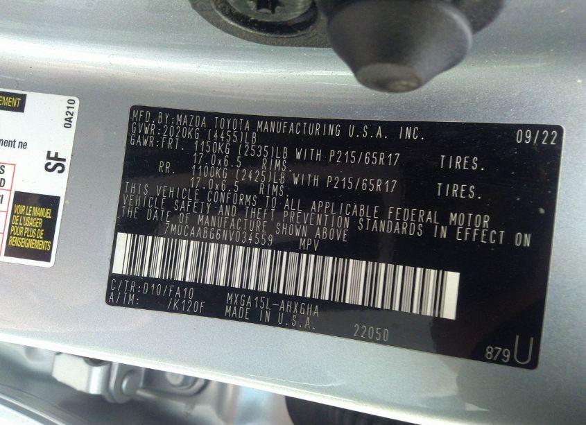 Photo 9 of 2022 Toyota Corolla CROSS LE (VIN 7MUCAABG6NV034559)