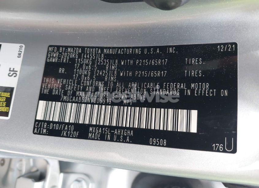 Photo 9 of 2022 Toyota Corolla CROSS LE (VIN 7MUCAABG7NV005913)