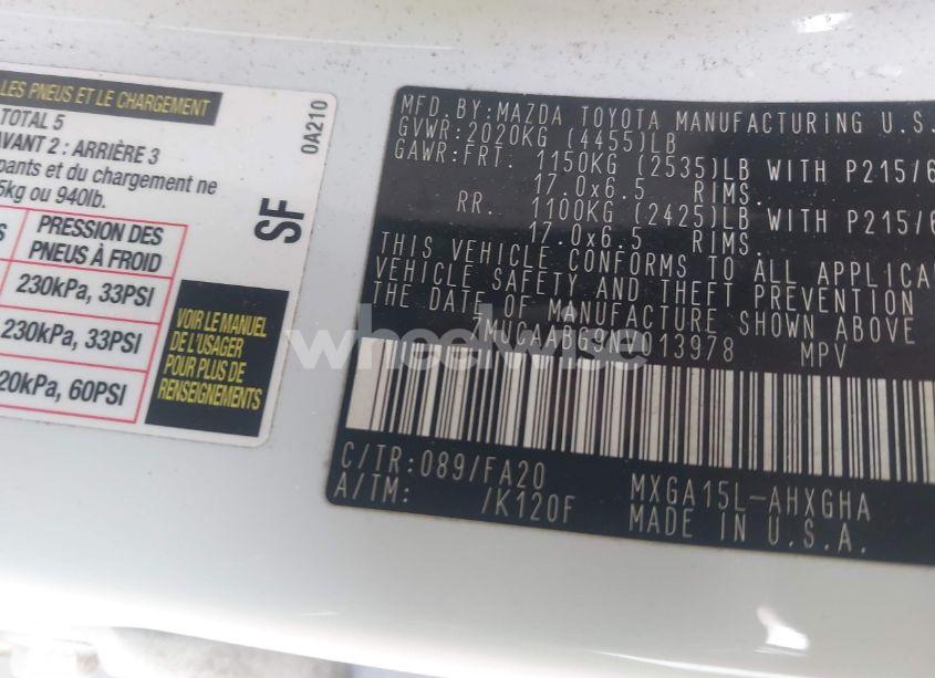 Photo 9 of 2022 Toyota Corolla CROSS LE (VIN 7MUCAABG9NV013978)