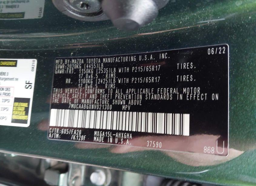 Photo 9 of 2022 Toyota Corolla CROSS LE (VIN 7MUCAABGXNV021300)