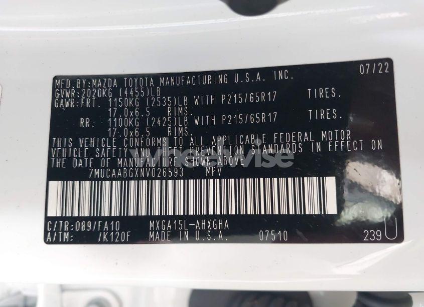 Photo 9 of 2022 Toyota Corolla CROSS LE (VIN 7MUCAABGXNV026593)