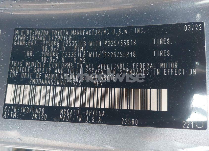 Photo 9 of 2022 Toyota Corolla CROSS XLE (VIN 7MUDAAAG2NV011575)