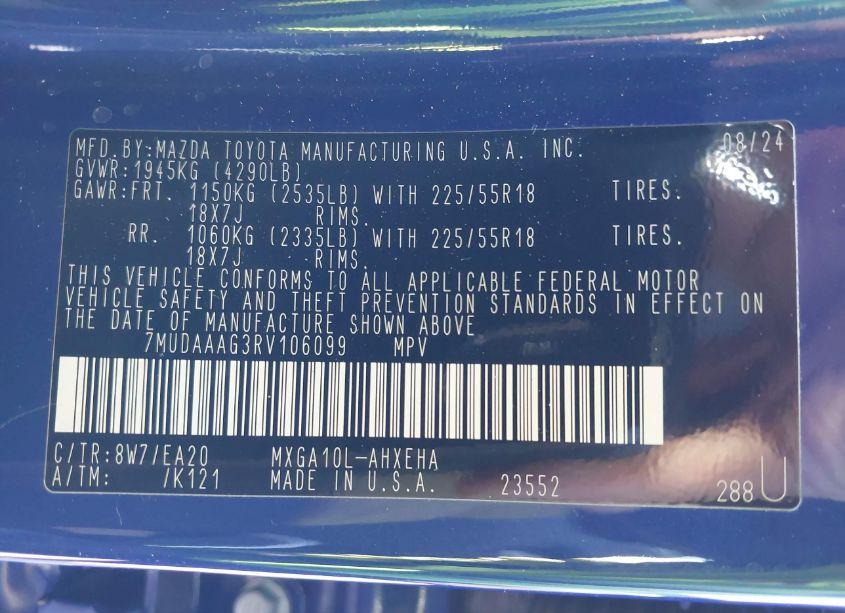 Photo 8 of 2024 Toyota Corolla CROSS XLE (VIN 7MUDAAAG3RV106099)