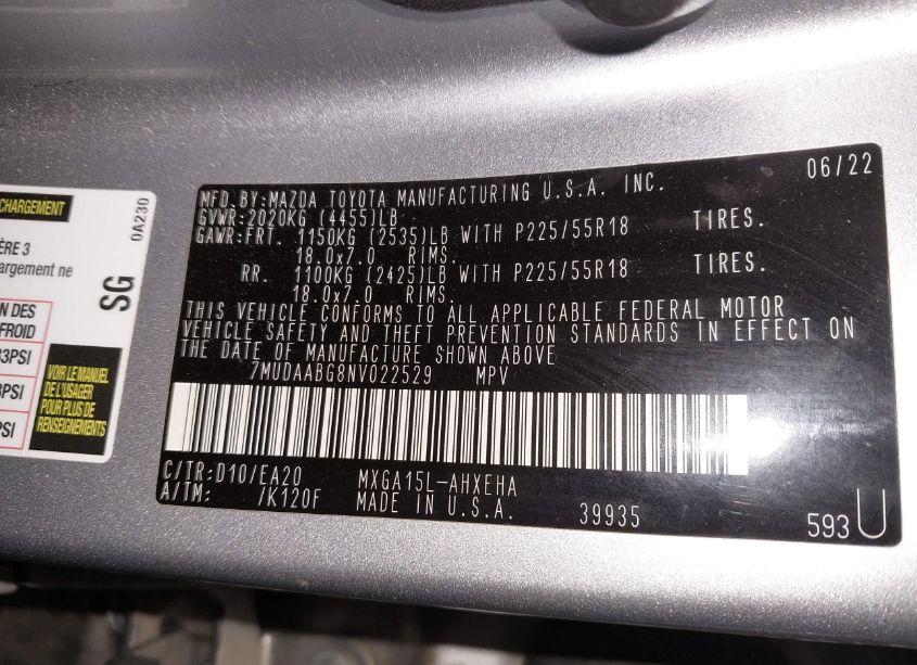 Photo 9 of 2022 Toyota Corolla CROSS XLE (VIN 7MUDAABG8NV022529)