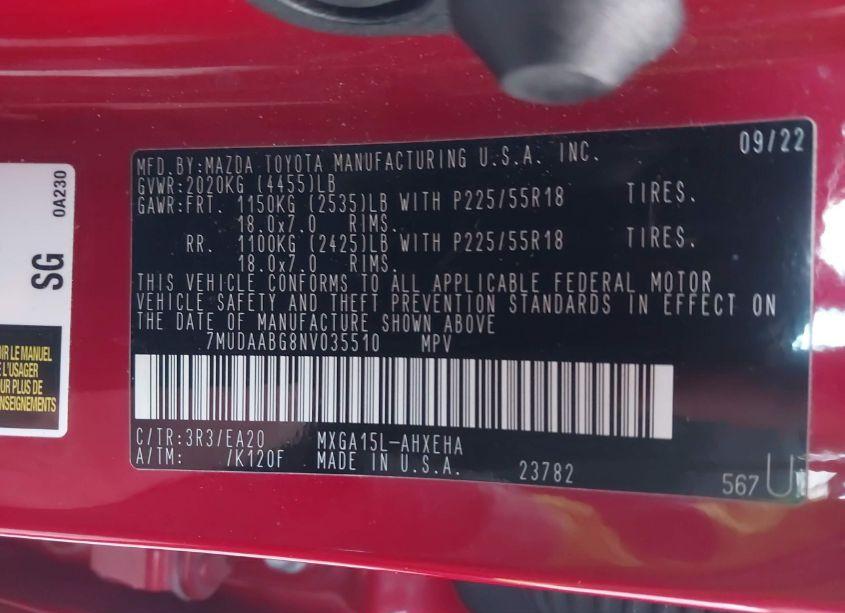 Photo 9 of 2022 Toyota Corolla CROSS XLE (VIN 7MUDAABG8NV035510)