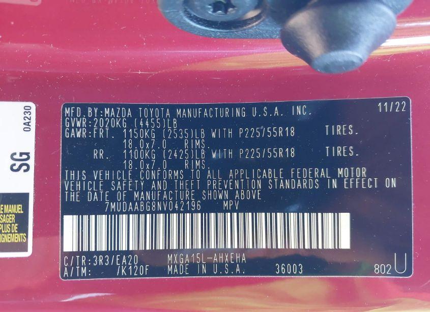 Photo 9 of 2022 Toyota Corolla CROSS XLE (VIN 7MUDAABG8NV042196)