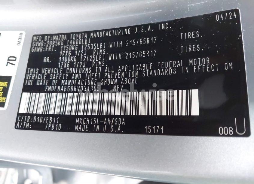 Photo 9 of 2024 Toyota Corolla CROSS HYBRID SE (VIN 7MUFBABG8RV034305)