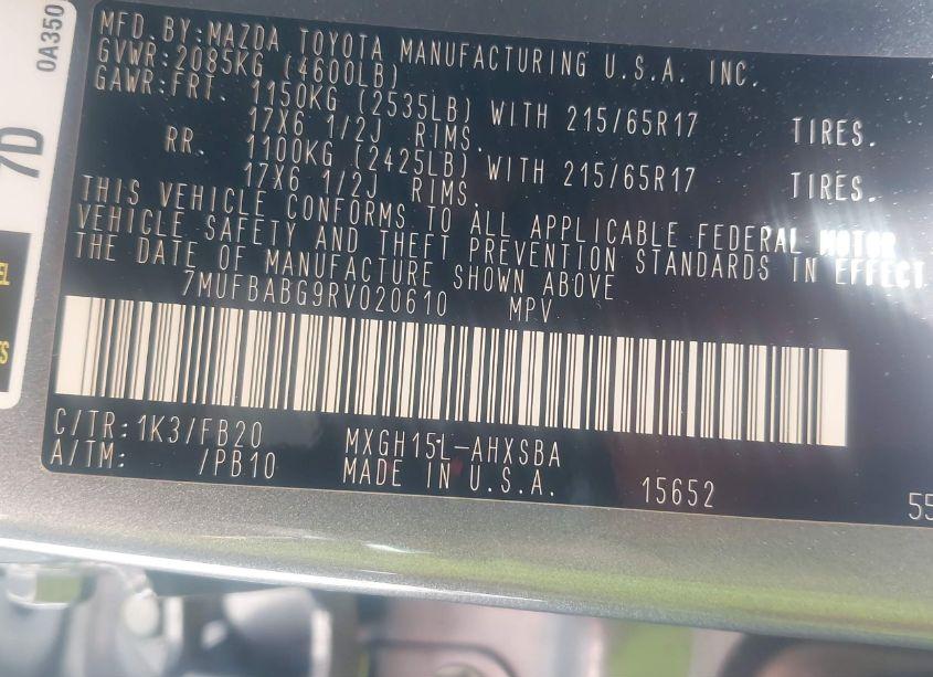 Photo 9 of 2024 Toyota Corolla CROSS HYBRID SE (VIN 7MUFBABG9RV020610)