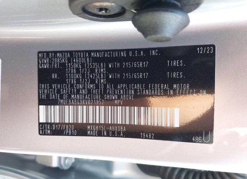 Photo 9 of 2024 Toyota Corolla CROSS HYBRID SE (VIN 7MUFBABG9RV021952)