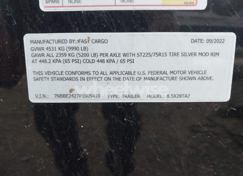 Photo 9 of 2022 Trailer Fast CARGO TRAILER (VIN 7NBBE2427P1005410)