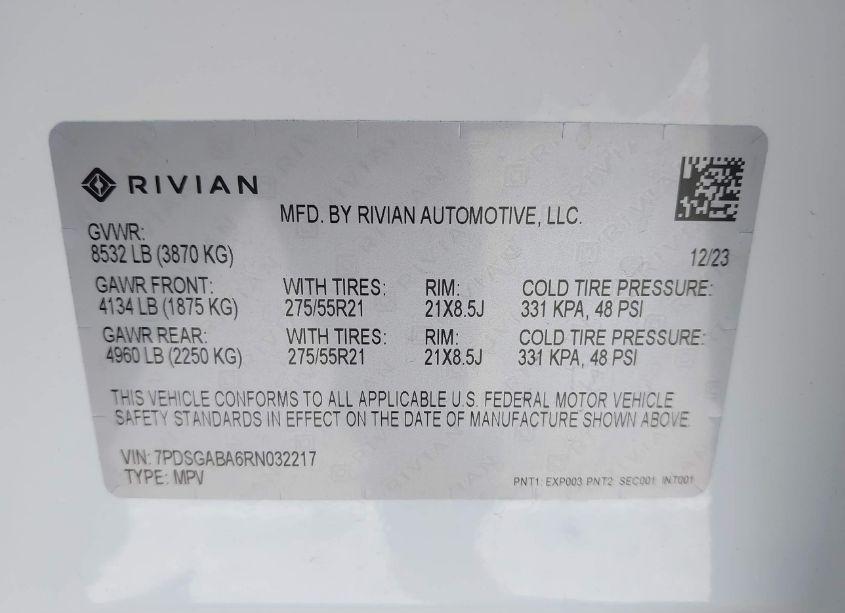 Photo 9 of 2024 Rivian R1s ADVENTURE QUAD MOTOR LARGE PACK (VIN 7PDSGABA6RN032217)