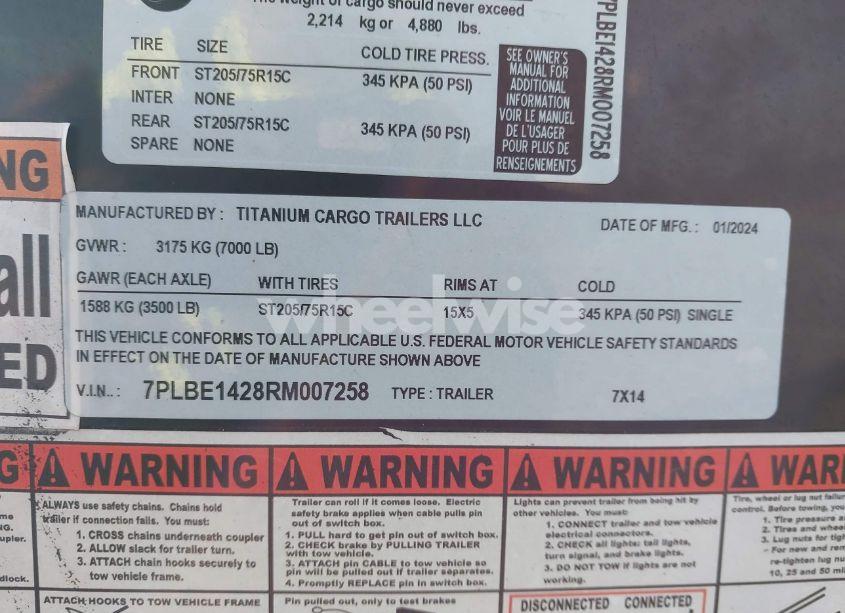 Photo 9 of 2024 Titanium Cargo TRAILER (VIN 7PLBE1428RM007258)