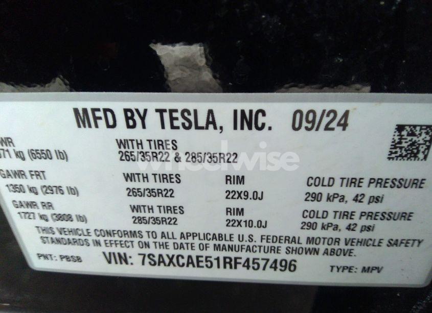 Photo 9 of 2024 Tesla Model X LONG RANGE (VIN 7SAXCAE51RF457496)
