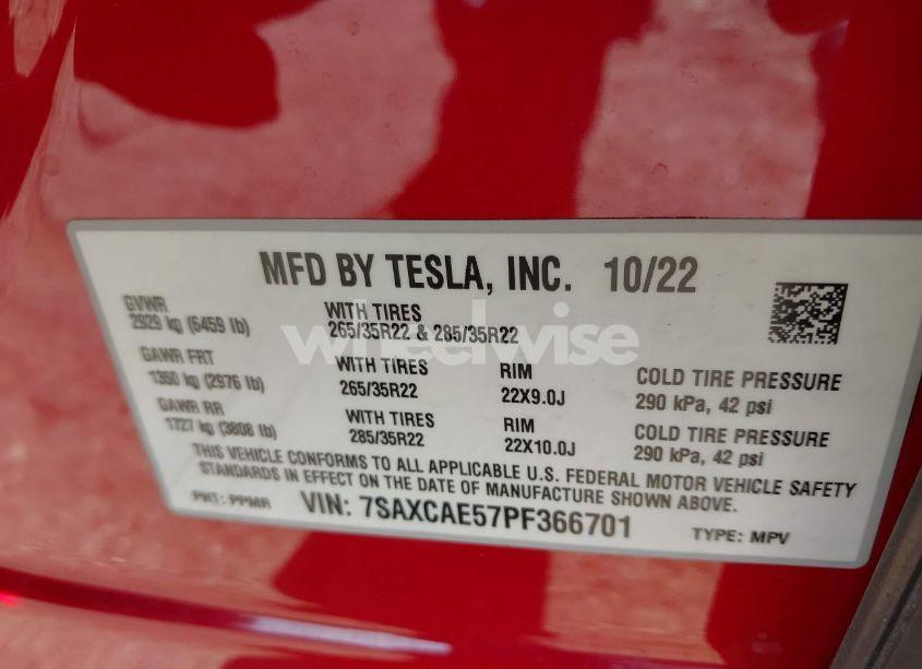 Photo 9 of 2023 Tesla Model X DUAL MOTOR ALL-WHEEL DRIVE/STANDARD RANGE (VIN 7SAXCAE57PF366701)