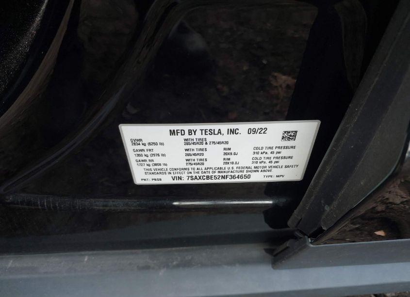 Photo 9 of 2022 Tesla Model X DUAL MOTOR ALL-WHEEL DRIVE (VIN 7SAXCBE52NF364650)