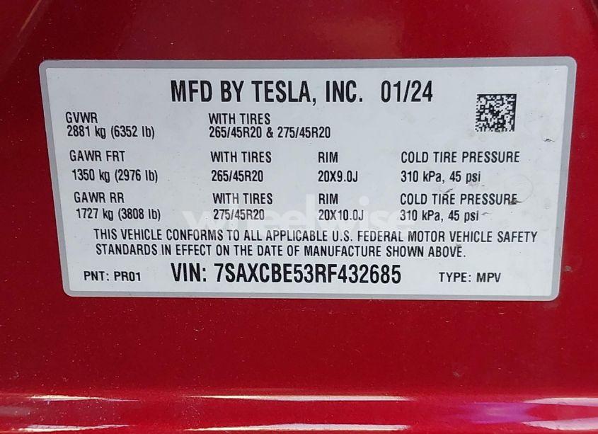 Photo 9 of 2024 Tesla Model X LONG RANGE (VIN 7SAXCBE53RF432685)