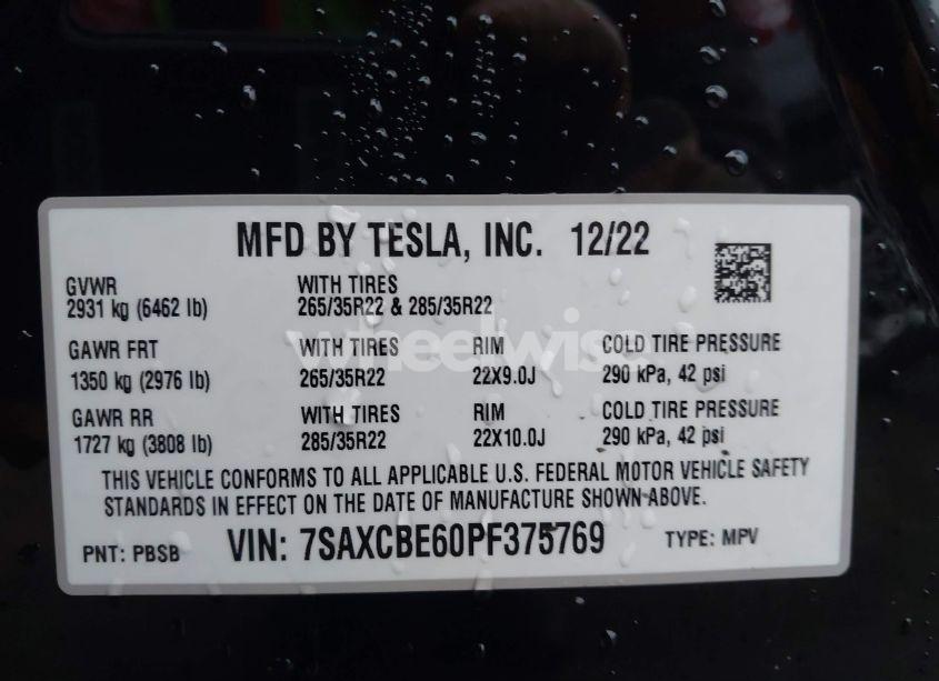 Photo 9 of 2023 Tesla Model X PLAID TRI MOTOR ALL-WHEEL DRIVE (VIN 7SAXCBE60PF375769)