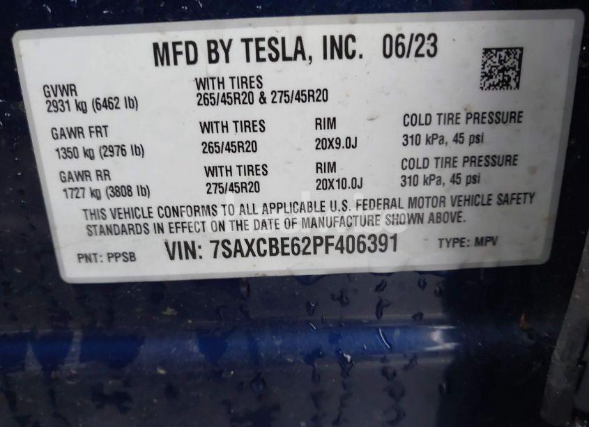 Photo 9 of 2023 Tesla Model X PLAID TRI MOTOR ALL-WHEEL DRIVE (VIN 7SAXCBE62PF406391)