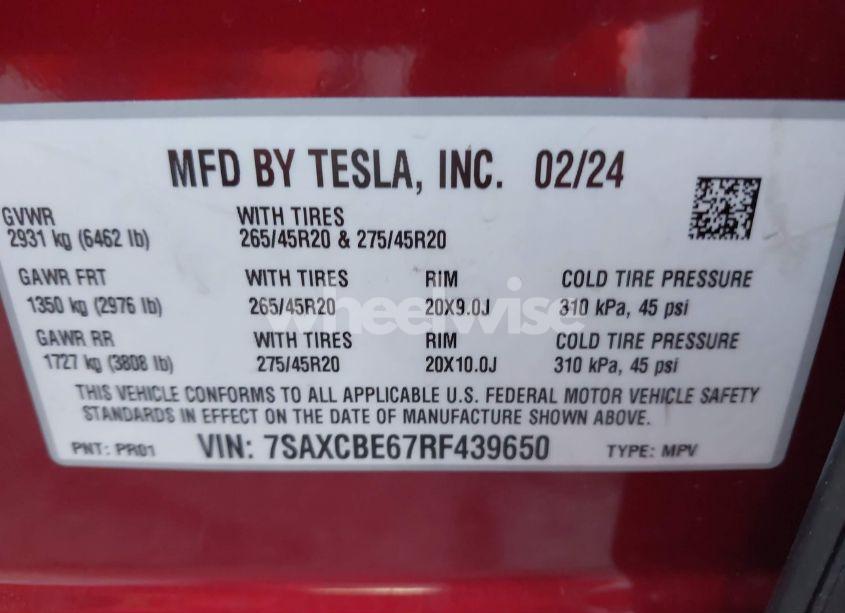 Photo 9 of 2024 Tesla Model X PLAID TRI MOTOR ALL-WHEEL DRIVE (VIN 7SAXCBE67RF439650)