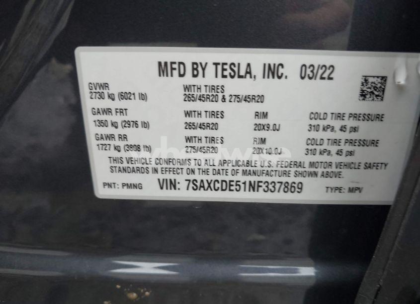Photo 9 of 2022 Tesla Model X DUAL MOTOR ALL-WHEEL DRIVE/PLAID TRI MOTOR ALL-WHEEL DRIVE (VIN 7SAXCDE51NF337869)