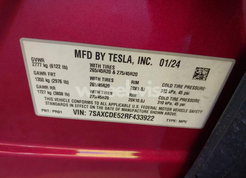 Photo 9 of 2024 Tesla Model X LONG RANGE (VIN 7SAXCDE52RF433922)