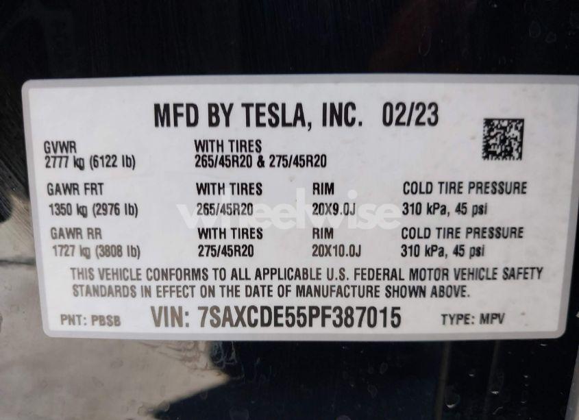 Photo 9 of 2023 Tesla Model X DUAL MOTOR ALL-WHEEL DRIVE/STANDARD RANGE (VIN 7SAXCDE55PF387015)
