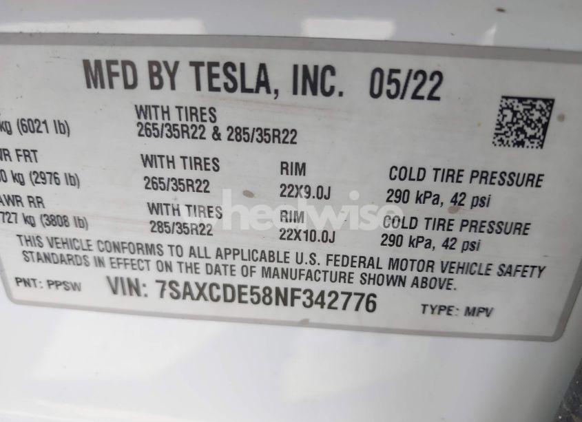 Photo 9 of 2022 Tesla Model X DUAL MOTOR ALL-WHEEL DRIVE/PLAID TRI MOTOR ALL-WHEEL DRIVE (VIN 7SAXCDE58NF342776)
