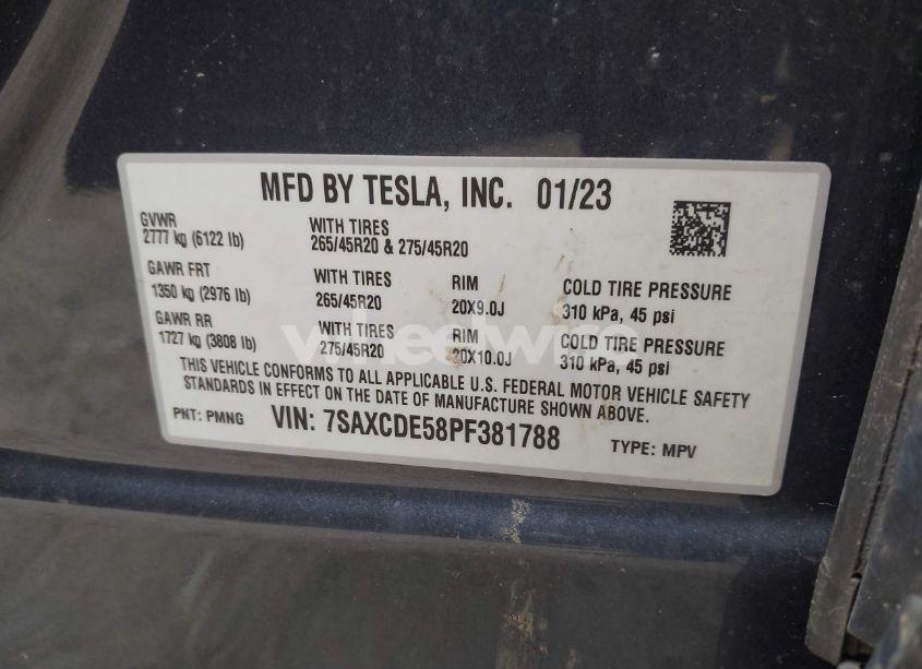 Photo 9 of 2023 Tesla Model X DUAL MOTOR ALL-WHEEL DRIVE/STANDARD RANGE (VIN 7SAXCDE58PF381788)