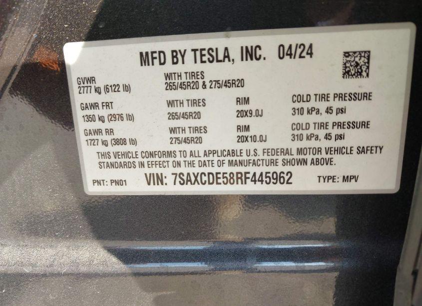 Photo 9 of 2024 Tesla Model X LONG RANGE (VIN 7SAXCDE58RF445962)