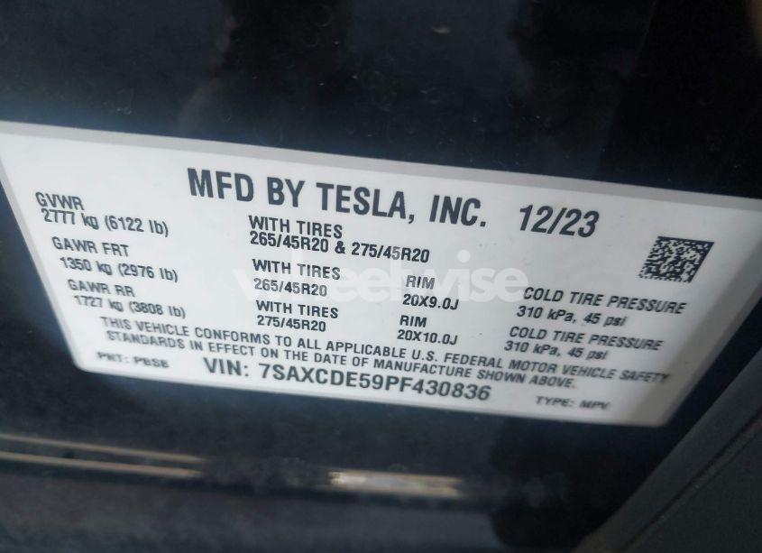 Photo 9 of 2023 Tesla Model X DUAL MOTOR ALL-WHEEL DRIVE/STANDARD RANGE (VIN 7SAXCDE59PF430836)