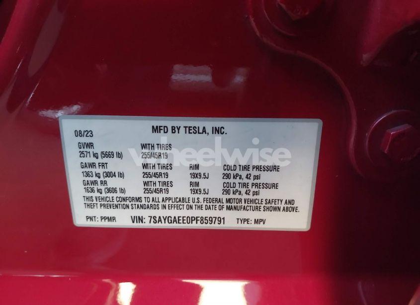 Photo 9 of 2023 Tesla Model Y AWD/LONG RANGE DUAL MOTOR ALL-WHEEL DRIVE (VIN 7SAYGAEE0PF859791)