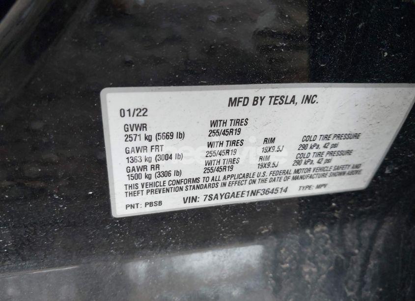 Photo 9 of 2022 Tesla Model Y LONG RANGE DUAL MOTOR ALL-WHEEL DRIVE (VIN 7SAYGAEE1NF364514)
