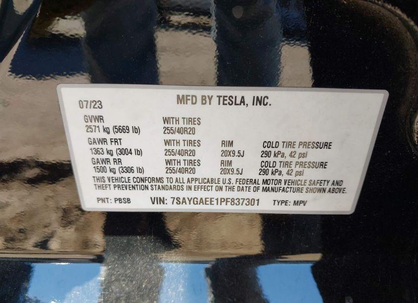 Photo 9 of 2023 Tesla Model Y AWD/LONG RANGE DUAL MOTOR ALL-WHEEL DRIVE (VIN 7SAYGAEE1PF837301)