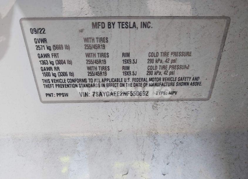 Photo 9 of 2022 Tesla Model Y LONG RANGE DUAL MOTOR ALL-WHEEL DRIVE (VIN 7SAYGAEE2NF550692)