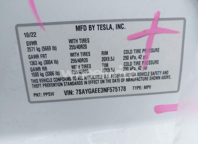 Photo 9 of 2022 Tesla Model Y LONG RANGE DUAL MOTOR ALL-WHEEL DRIVE (VIN 7SAYGAEE3NF575178)