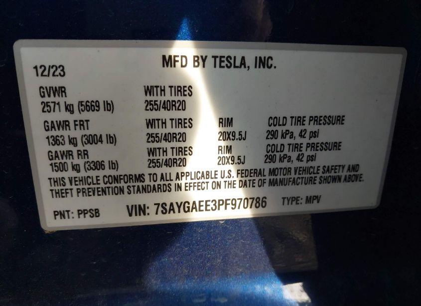 Photo 9 of 2023 Tesla Model Y AWD/LONG RANGE DUAL MOTOR ALL-WHEEL DRIVE (VIN 7SAYGAEE3PF970786)