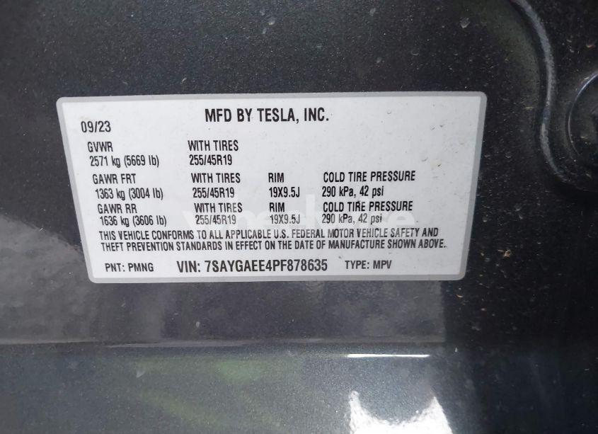 Photo 9 of 2023 Tesla Model Y AWD/LONG RANGE DUAL MOTOR ALL-WHEEL DRIVE (VIN 7SAYGAEE4PF878635)