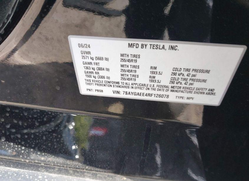 Photo 9 of 2024 Tesla Model Y LONG RANGE DUAL MOTOR ALL-WHEEL DRIVE (VIN 7SAYGAEE4RF126078)