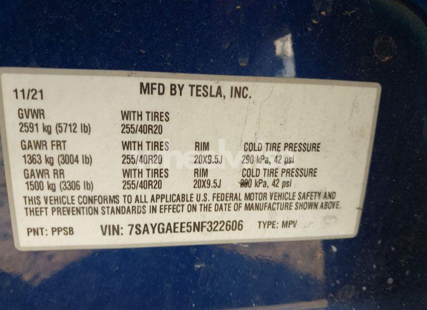 Photo 9 of 2022 Tesla Model Y LONG RANGE DUAL MOTOR ALL-WHEEL DRIVE (VIN 7SAYGAEE5NF322606)