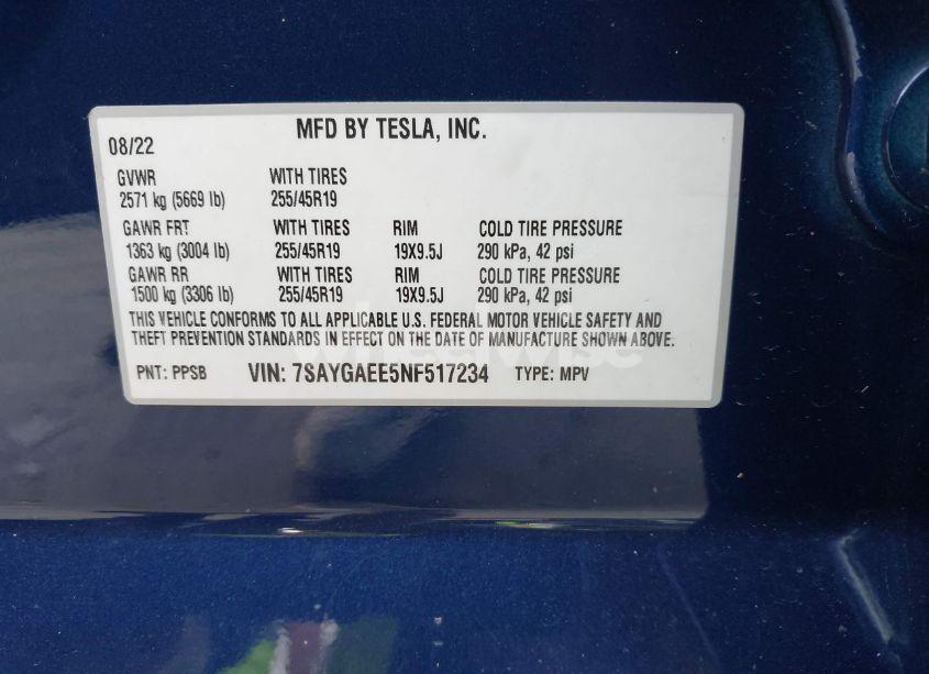 Photo 9 of 2022 Tesla Model Y LONG RANGE DUAL MOTOR ALL-WHEEL DRIVE (VIN 7SAYGAEE5NF517234)