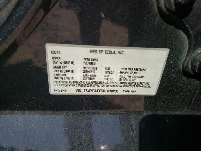 Photo 3 of 2024 TESLA MODEL Y (VIN 7SAYGAEE5RF019234)