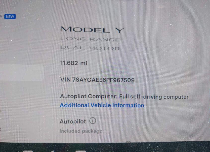 Photo 7 of 2023 Tesla Model Y AWD/LONG RANGE DUAL MOTOR ALL-WHEEL DRIVE (VIN 7SAYGAEE6PF967509)