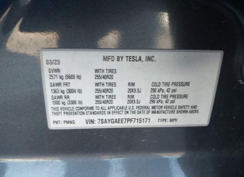 Photo 9 of 2023 Tesla Model Y AWD/LONG RANGE DUAL MOTOR ALL-WHEEL DRIVE (VIN 7SAYGAEE7PF715171)