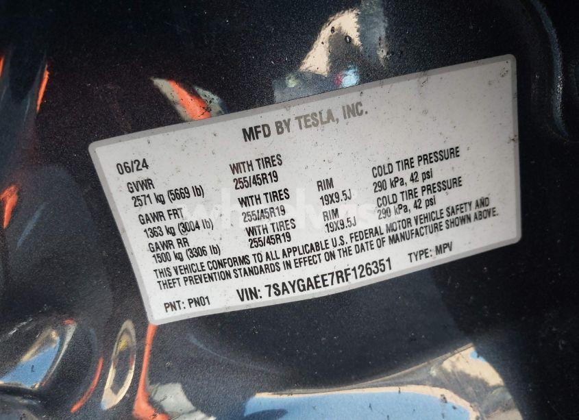 Photo 9 of 2024 Tesla Model Y LONG RANGE DUAL MOTOR ALL-WHEEL DRIVE (VIN 7SAYGAEE7RF126351)