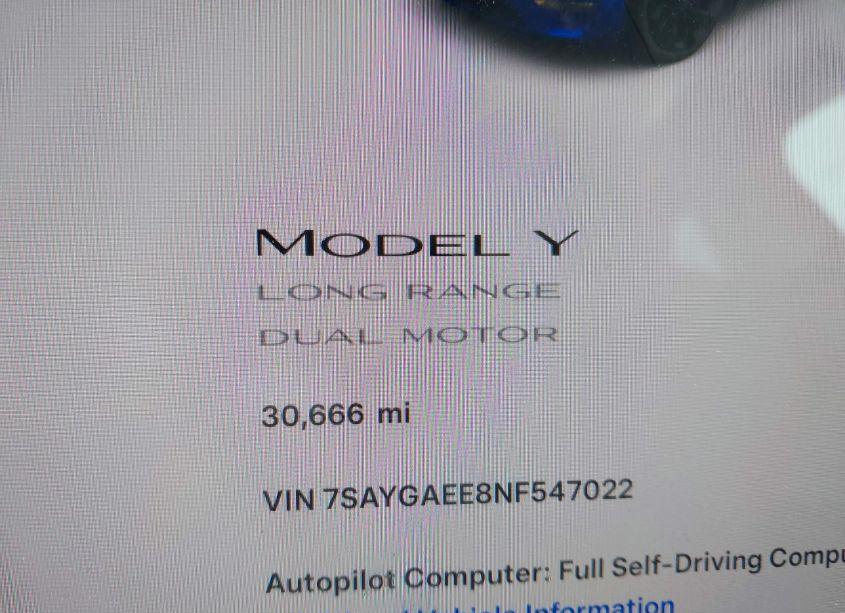 Photo 7 of 2022 Tesla Model Y LONG RANGE DUAL MOTOR ALL-WHEEL DRIVE (VIN 7SAYGAEE8NF547022)
