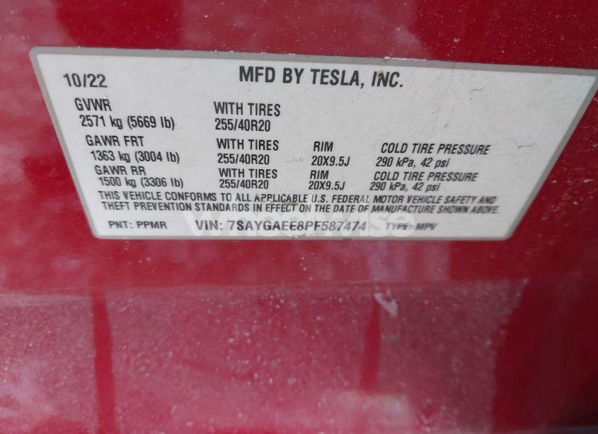 Photo 9 of 2023 Tesla Model Y AWD/LONG RANGE DUAL MOTOR ALL-WHEEL DRIVE (VIN 7SAYGAEE8PF587474)