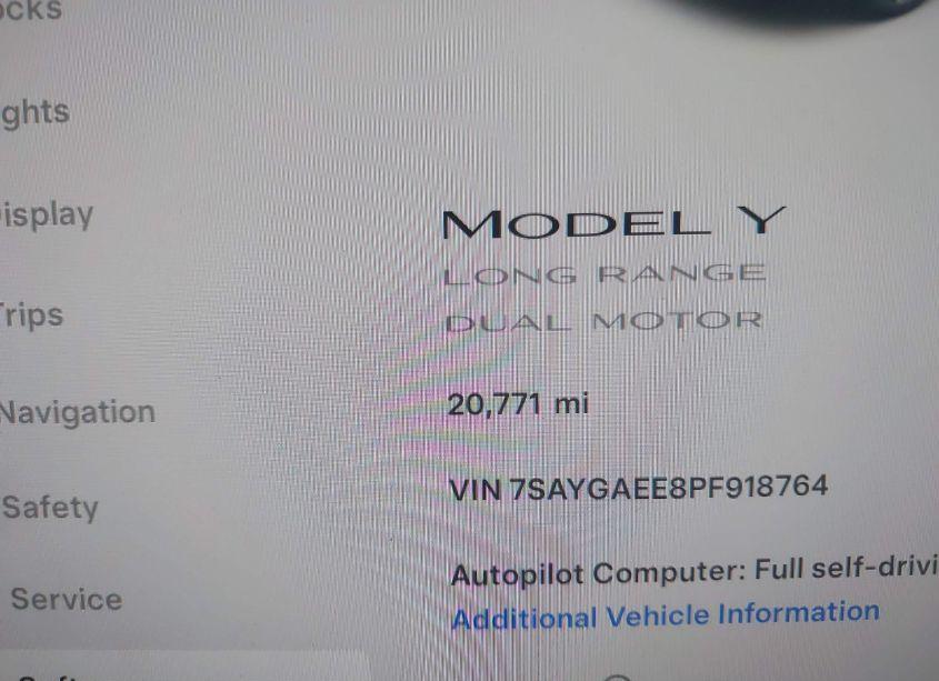 Photo 7 of 2023 Tesla Model Y AWD/LONG RANGE DUAL MOTOR ALL-WHEEL DRIVE (VIN 7SAYGAEE8PF918764)