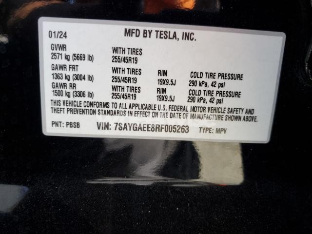 Photo 4 of 2024 TESLA MODEL Y (VIN 7SAYGAEE8RF005263)